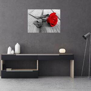 Egy vörös rózsa képe (üvegen) (70x50 cm)