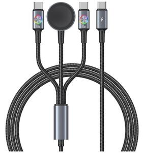 Usams Huan SJ754 Kábel 72W USB-C + USB-C + Vezeték Nélküli Óra Töltő