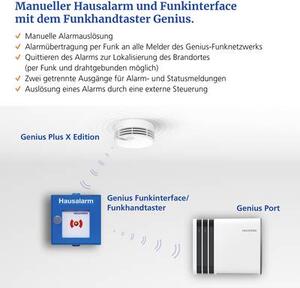 Hekatron FH.Genius Vezeték nélküli kézi nyomógomb Elemekről üzemeltetett, Hálózatról üzemeltetett (Sz x Ma x Mé) 130 x 130 x 32 mm (31-5000013-01-03)
