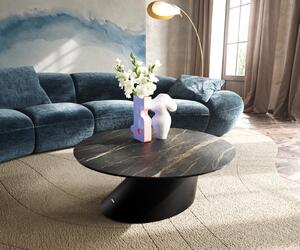 DELIFE Dohányzóasztal Edge kerek 90x90 cm Laminam® kerámia Noir Desir barna Conis fém fekete