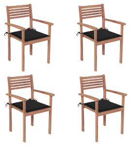 VidaXL 4 db tömör tíkfa kerti szék fekete párnákkal