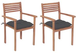 VidaXL 2 db tömör tíkfa kerti szék antracitszürke párnákkal