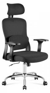 Ergonomikus Irodai Forgószék, Kartámaszokkal, Deréktámasszal, Hálós Anyaggal, Fekete