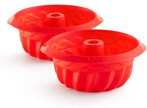 LÉKUÉ Non-Stick Bundt kuglóf sütőforma acél szilikon piros fogantyúk Szürke LK887321