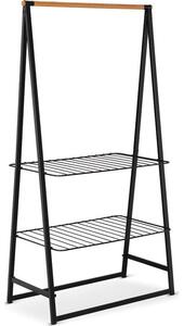 BRABANTIA Linn Clothes Rack Large ruhatartó állvány. 995x1900x570mm nagy méret. 2db állítható magasságú rácsos polc. bambusz rúd. acél váz. fekete - 118241