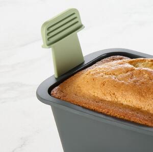 Lékué Air fryer Rectangular Basket sütőkosár 5L+ Air Fryer forrólevegős sütőbe, keskeny / téglalap alakú, 200x85x110mm, mosogatógépben mosható, szilikon, szürke test, zöld fogantyú - 890260