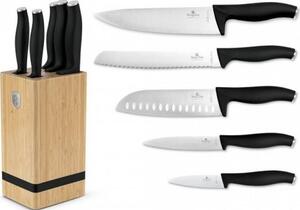 BerlingerHaus BH/2971 Matte Black Collection 6 Részes Késkészlet - Bambusz Állvánnyal, Rozsdamentes Acél, Matt Fekete