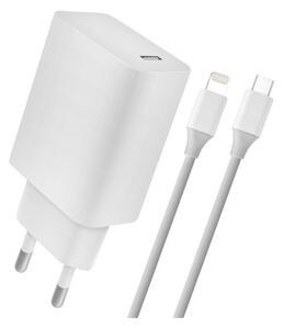 4-OK hálózati töltő Type-C aljzat (5V / 2400mA, 18W, PD gyorstöltés támogatás + Type-C - lightning 8pin kábel) FEHÉR (CVPI18)