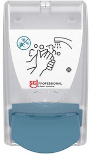 SCJP Proline Cleanse Antimicrobial fertőtlenítő habszappan adagoló nyomógombos OxyBAC és OxyBAC EXTRA antimikrobiális kézmosó patronokhoz, manuális, 1L, ABS műanyag, színtelen/türkizkék