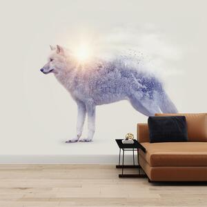 Fotótapéta - Sarkvidéki farkas tükrözi a vad tájat (147x102 cm)