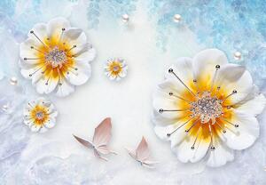 Fotótapéta - Kompozíció virágokkal és pillangókkal (147x102 cm)
