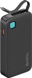Awei Xy Vésztöltő Usb+Type-C Aljzat 10000 mAh, Led Kijelző + Fix Type-C Kábel, Fekete