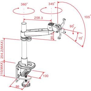 SpeaKa Professional Swivel monitor tartó, állítható magassággal, asztalra szerelhető, Grommet- és C csíptetővel