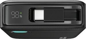 Awei Xy Vésztöltő Usb+Type-C Aljzat 10000 mAh, Led Kijelző + Fix Type-C Kábel, Fekete