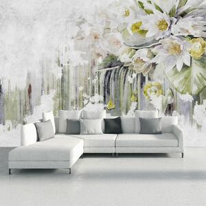 Fotótapéta - fehér virágok, vintage (147x102 cm)