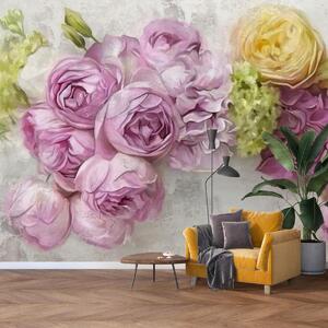 Fotótapéta - Virágok a falon pasztell színekben (147x102 cm)