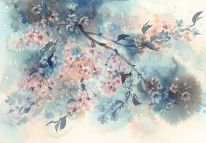 Fotótapéta - Cseresznyevirágok akvarell hatással (147x102 cm)