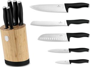 BerlingerHaus BH/2753 Matte Black Collection 6 Részes Késkészlet - Bambusz Állvánnyal, Rozsdamentes Acél, Matt Fekete
