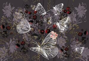 Fotótapéta - Vintage pillangók virággal, lila (147x102 cm)