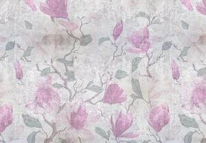 Fotótapéta - Rózsaszín virágok betonban (147x102 cm)