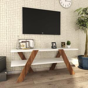 Fehér-natúr színű TV-állvány diófa dekorral 120x33 cm Basic – Kalune Design
