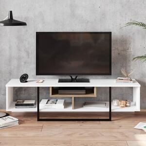 Fehér TV-állvány tölgyfa dekorral 149x40 cm Asal – Kalune Design