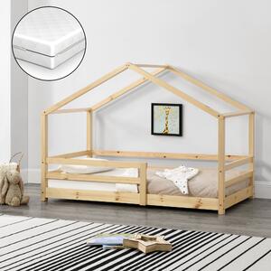 Házikó ágy Knätten matraccal 80x160 cm natúr fenyőfa