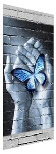 Fotótapéta ajtóra - Kék pillangó a tenyérben (95x205cm)
