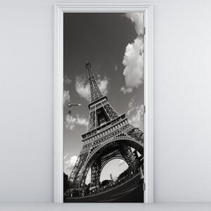 Fotótapéta ajtóra - Fekete fehér Eiffel torony (95x205cm)