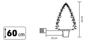 Home elemes műfenyő tobozokkal, LED-ekkel, 60cm magas, 30db melegfehér LED, 8 program, 2D tűlevelek, elemes tápellátás, beltéri kivitel (KMF60BLED)