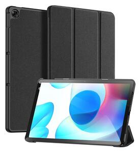 DUX DUCIS DOMO tok álló, bőr hatású (aktív FLIP, oldalra nyíló, TRIFOLD asztali tartó funkció, textil minta) FEKETE [Realme Pad]