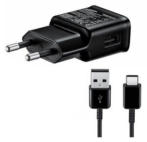 SAMSUNG hálózati töltő USB aljzat (5V / 2000 mA, gyorstöltés támogatás + Type-C kábel) FEKETE (EP-TA200EBE_TYPEC)