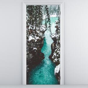 Fotótapéta ajtóra - Hegyi folyó télen (95x205cm)