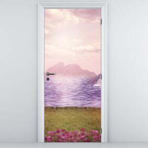 Fotótapéta ajtóra - Rózsaszín fák tóval (95x205cm)
