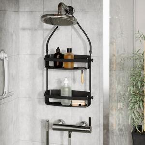 Fekete függő műanyag fürdőszobai polc Flex – Umbra