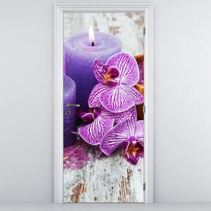 Fotótapéta ajtóra - Orchideák és gyertyák (95x205cm)