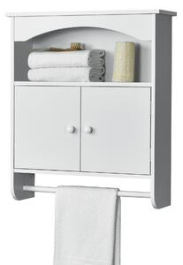 Fürdőszoba fali szekrény Graz 2 ajtóval kéztörlő tartó rúddal 61,3 x 53 x 15,5 cm MDF fehér