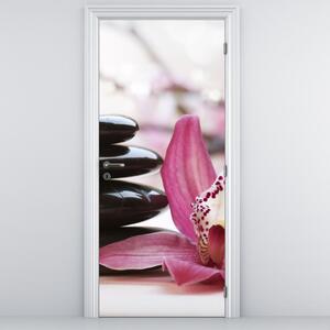 Fotótapéta ajtóra - Masszázs kövek és orchidea (95x205cm)