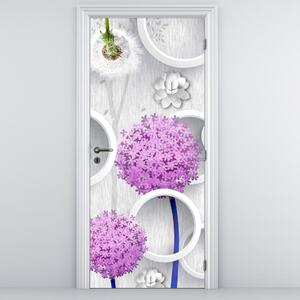 Fotótapéta ajtóra - 3D absztrakció, körök és virágok (95x205cm)