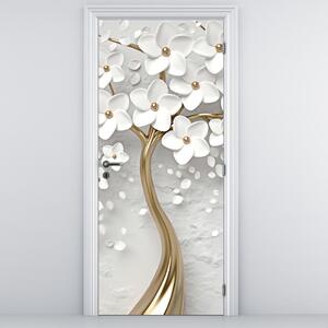 Fotótapéta ajtóra - Fehér fa virágokkal (95x205cm)