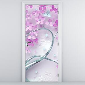 Fotótapéta ajtóra - Virágok ezüst törzsön, absztrakt (95x205cm)