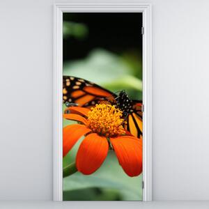 Fotótapéta ajtóra - Pillangó egy virágon (95x205cm)