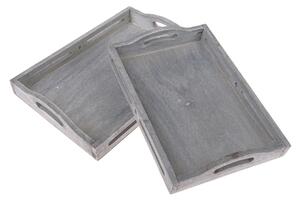 Madera 2 db, szürke, fából készült tálca készlet