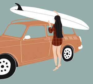 Illusztráció Flat illustration of surfer girl holding, LucidSurf