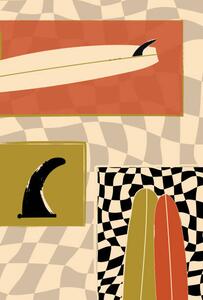 Illusztráció Surfboard fin and Longboard on checkers, LucidSurf