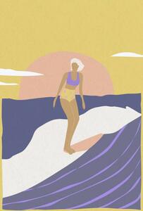Illusztráció Surfer girl on a longboard, surfing, LucidSurf