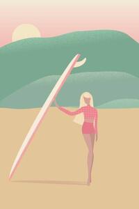 Illusztráció Flat Illustration of Surfer Girl on, LucidSurf