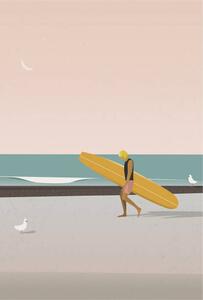 Illusztráció Longboard surfer walking on the beach, LucidSurf