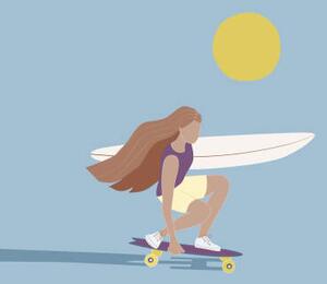 Illusztráció Flat illustration of surfer girl skating, LucidSurf