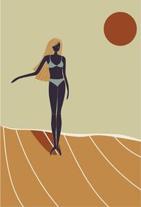 Illusztráció Flat Illustration of surfer girl surfing, LucidSurf